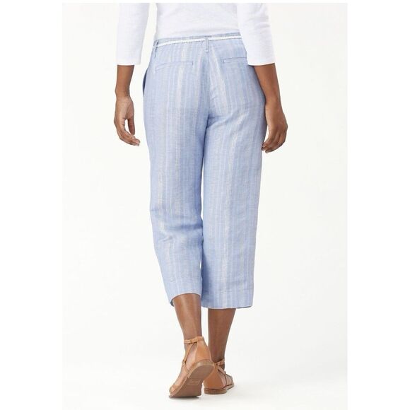 Tommy Bahama Silver Stripe Linen Blend Cropped Pant - Size XL - Blue/ Silver - Picture 2 of 10